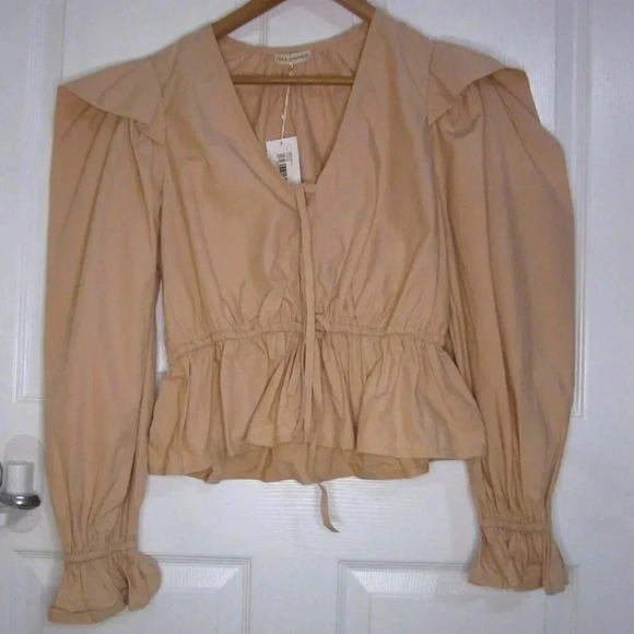 Ulla Johnson Tops - Ulla Johnson Sabina Blouse sz 2 NWT bow ties Pale Oak tan long puffed sleeve